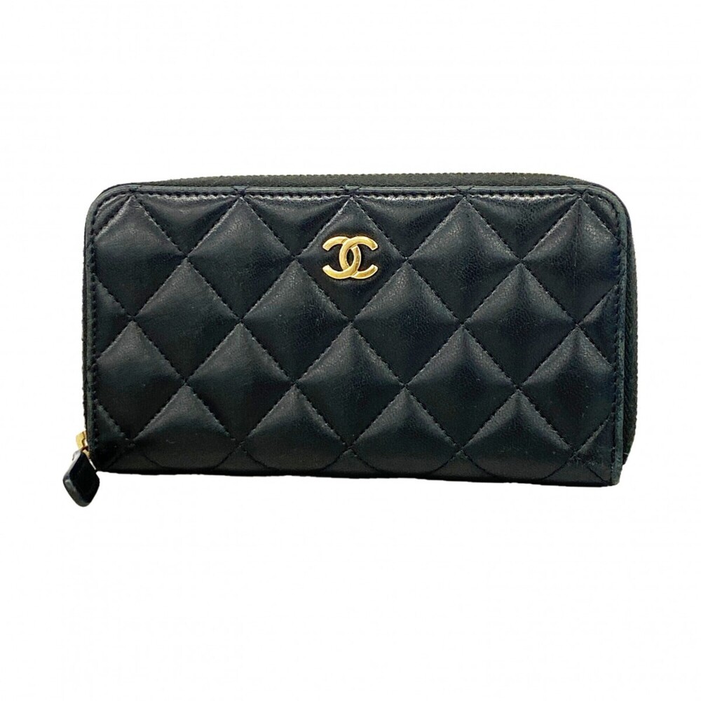 CHANEL Black Lambskin Leather Wallet